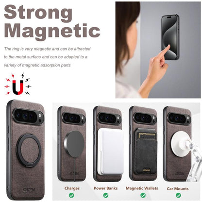 For Google Pixel 10 Pro XL Suteni G3 360 Rotation Holder MagSafe Denim Leather Back Phone Case(Brown) by Suteni