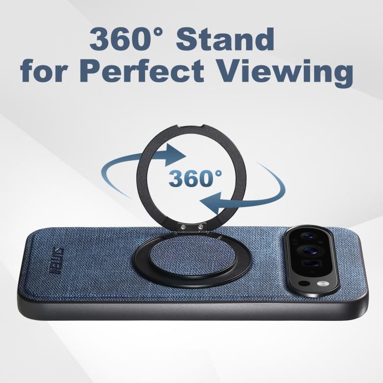 For Google Pixel 10 Pro XL Suteni G3 360 Rotation Holder MagSafe Denim Leather Back Phone Case(Blue) by Suteni