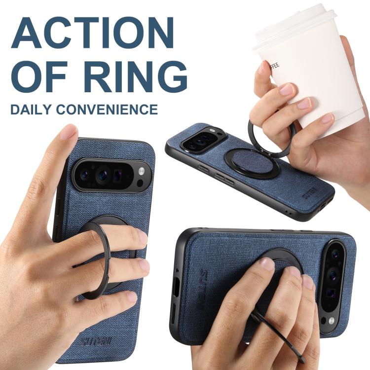 For Google Pixel 10 Pro XL Suteni G3 360 Rotation Holder MagSafe Denim Leather Back Phone Case(Blue) by Suteni