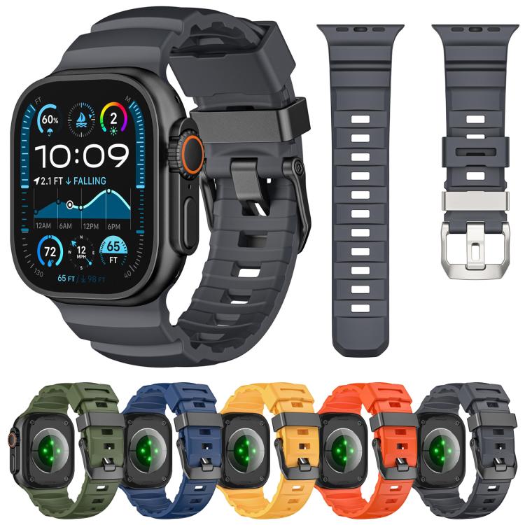 For Apple Watch 46mm / 49mm / 45mm / 44mm Black Buckle Field Path Fluororubber Watch Band(Black) by bashfashion