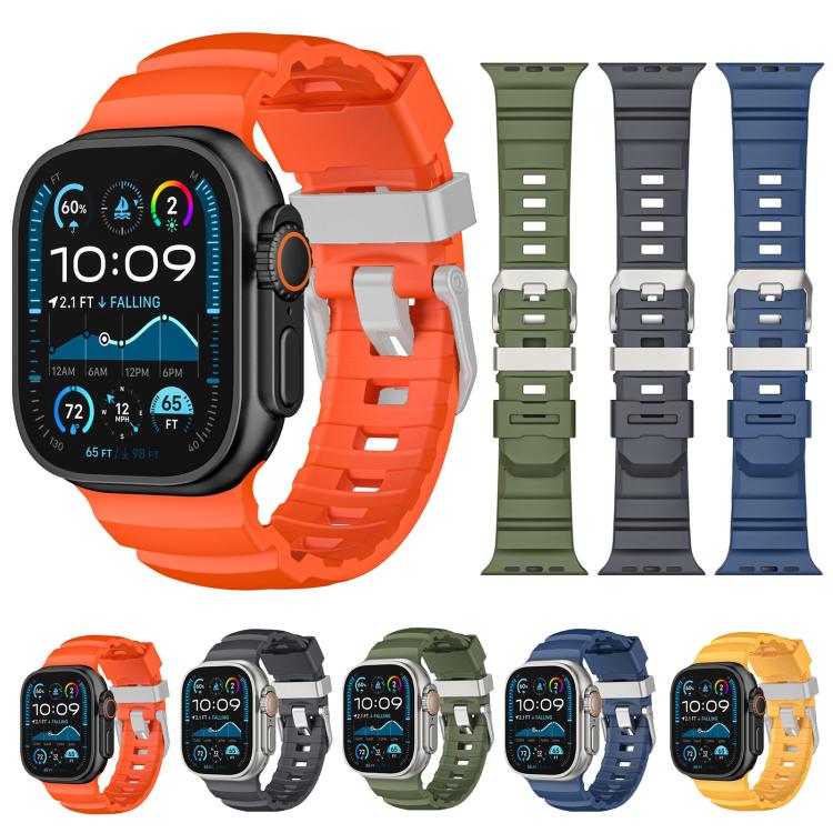 For Apple Watch 46mm / 49mm / 45mm / 44mm Titanium Buckle Field Path Fluororubber Watch Band(Blue) by bashfashion