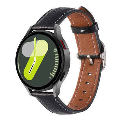 20mm Litchi Texture Square Buckle Genuine Leather Watch Band(Black) by bashfashion