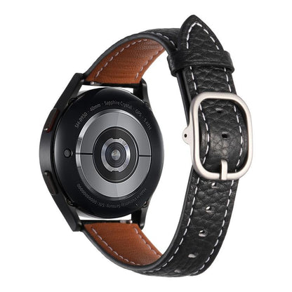 20mm Litchi Texture Square Buckle Genuine Leather Watch Band(Black) by bashfashion