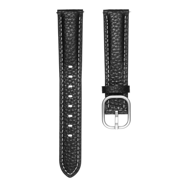 20mm Litchi Texture Square Buckle Genuine Leather Watch Band(Black) by bashfashion