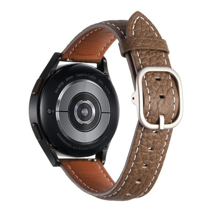 20mm Litchi Texture Square Buckle Genuine Leather Watch Band(Dark Brown) by bashfashion