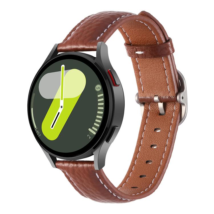 20mm Litchi Texture Square Buckle Genuine Leather Watch Band(Brown) by bashfashion