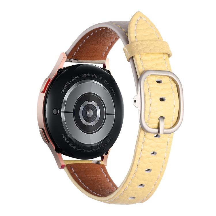 20mm Litchi Texture Square Buckle Genuine Leather Watch Band(Gray+Yellow) by bashfashion