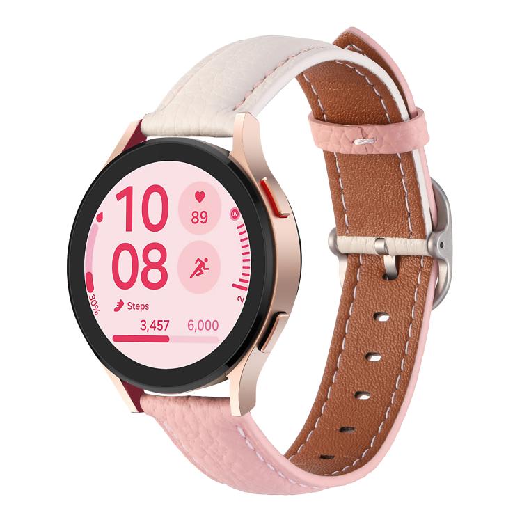 20mm Litchi Texture Square Buckle Genuine Leather Watch Band(White+Pink) by bashfashion