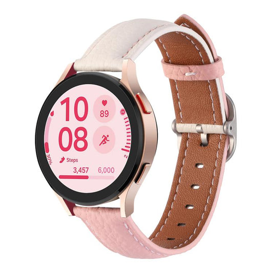 20mm Litchi Texture Square Buckle Genuine Leather Watch Band(White+Pink) by bashfashion