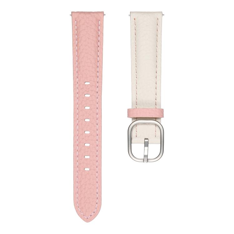 20mm Litchi Texture Square Buckle Genuine Leather Watch Band(White+Pink) by bashfashion
