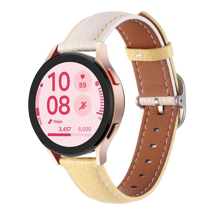 20mm Litchi Texture Square Buckle Genuine Leather Watch Band(White+Yellow) by bashfashion