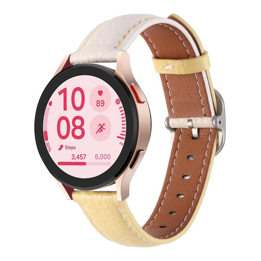 20mm Litchi Texture Square Buckle Genuine Leather Watch Band(White+Yellow) by bashfashion