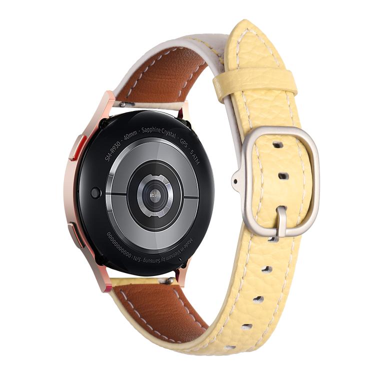 20mm Litchi Texture Square Buckle Genuine Leather Watch Band(White+Yellow) by bashfashion