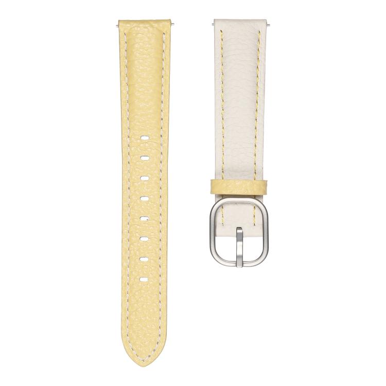 20mm Litchi Texture Square Buckle Genuine Leather Watch Band(White+Yellow) by bashfashion