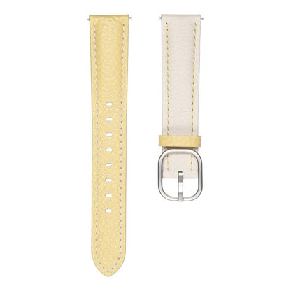 20mm Litchi Texture Square Buckle Genuine Leather Watch Band(White+Yellow) by bashfashion