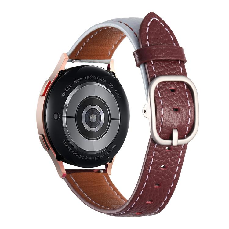 20mm Litchi Texture Square Buckle Genuine Leather Watch Band(Blue+Wine Red) by bashfashion