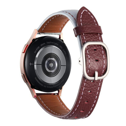 20mm Litchi Texture Square Buckle Genuine Leather Watch Band(Blue+Wine Red) by bashfashion