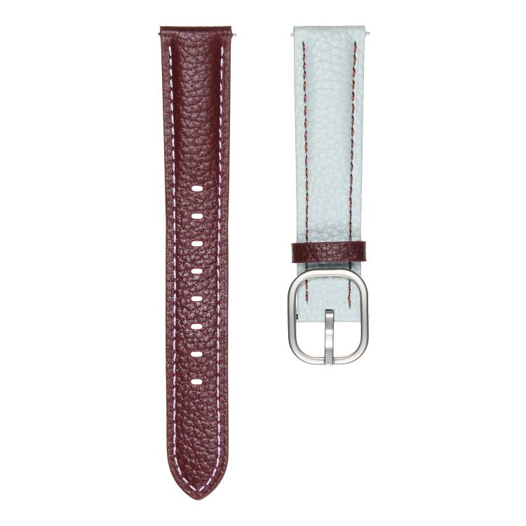 20mm Litchi Texture Square Buckle Genuine Leather Watch Band(Blue+Wine Red) by bashfashion