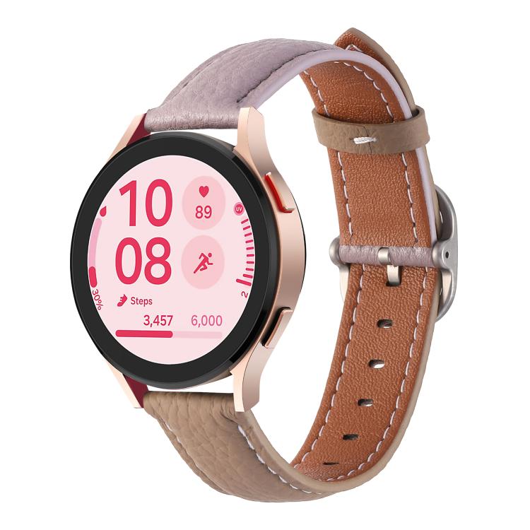 20mm Litchi Texture Square Buckle Genuine Leather Watch Band(Purple+Brown) by bashfashion