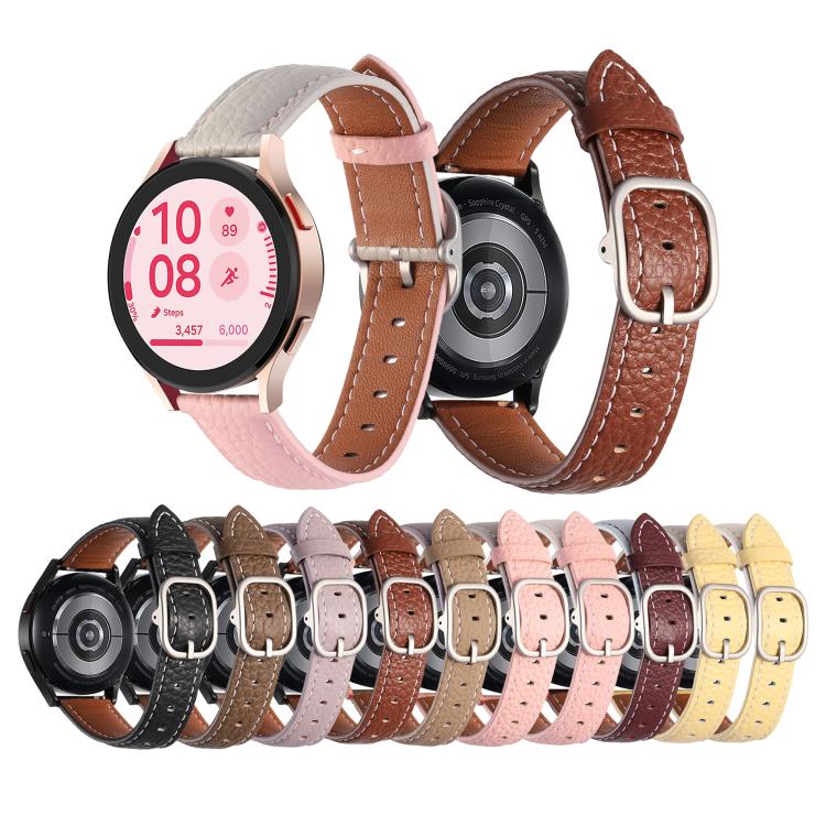 20mm Litchi Texture Square Buckle Genuine Leather Watch Band(Purple+Brown) by bashfashion