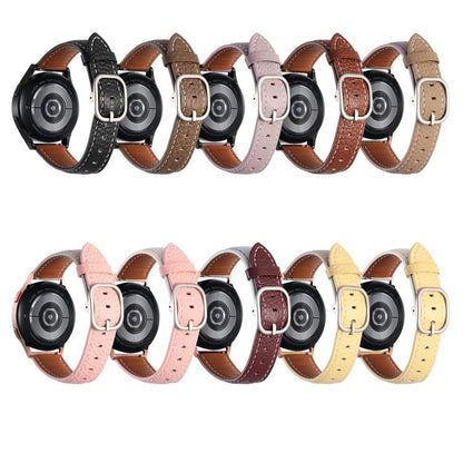 20mm Litchi Texture Square Buckle Genuine Leather Watch Band(White+Yellow) by bashfashion