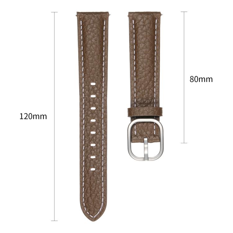 20mm Litchi Texture Square Buckle Genuine Leather Watch Band(Brown) by bashfashion