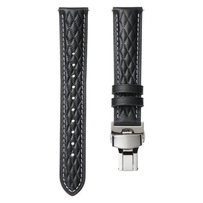 18mm Diamond Pattern Butterfly Buckle Genuine Leather Watch Band(Black) by bashfashion