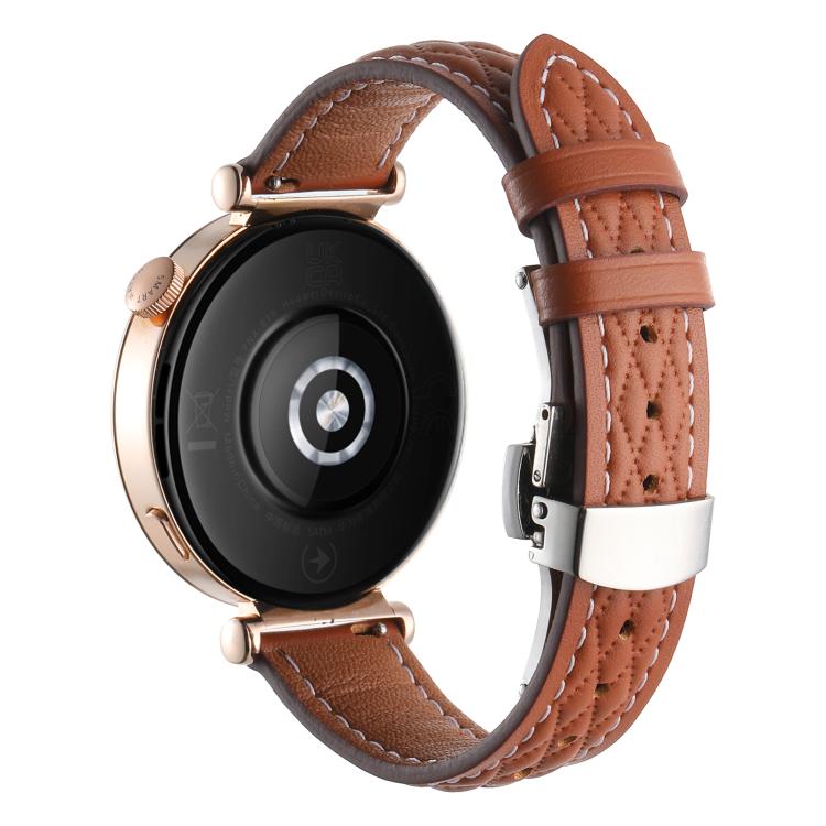 18mm Diamond Pattern Butterfly Buckle Genuine Leather Watch Band(Brown) by bashfashion