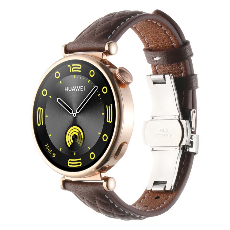 18mm Diamond Pattern Butterfly Buckle Genuine Leather Watch Band(Coffee) by bashfashion