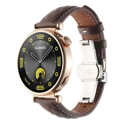 18mm Diamond Pattern Butterfly Buckle Genuine Leather Watch Band(Coffee) by bashfashion