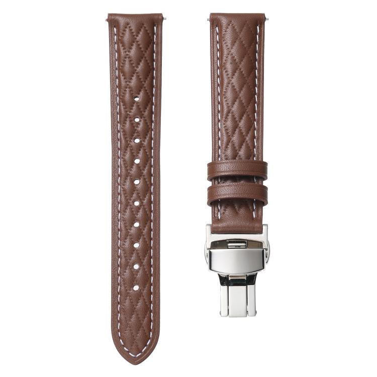 18mm Diamond Pattern Butterfly Buckle Genuine Leather Watch Band(Coffee) by bashfashion