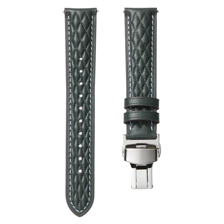 18mm Diamond Pattern Butterfly Buckle Genuine Leather Watch Band(Dark Green) by bashfashion