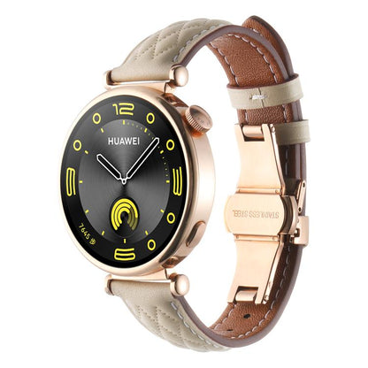 18mm Diamond Pattern Butterfly Buckle Genuine Leather Watch Band(Starlight) by bashfashion