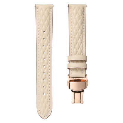 18mm Diamond Pattern Butterfly Buckle Genuine Leather Watch Band(Starlight) by bashfashion
