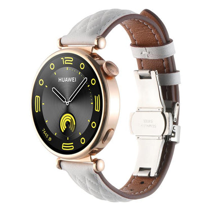 18mm Diamond Pattern Butterfly Buckle Genuine Leather Watch Band(White) by bashfashion