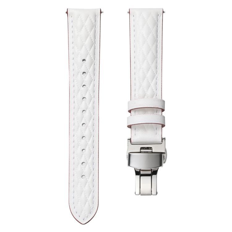 18mm Diamond Pattern Butterfly Buckle Genuine Leather Watch Band(White) by bashfashion