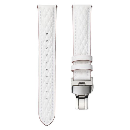18mm Diamond Pattern Butterfly Buckle Genuine Leather Watch Band(White) by bashfashion