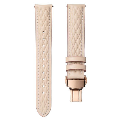 18mm Diamond Pattern Butterfly Buckle Genuine Leather Watch Band(Apricot) by bashfashion