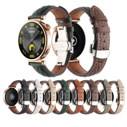 18mm Diamond Pattern Butterfly Buckle Genuine Leather Watch Band(Coffee) by bashfashion