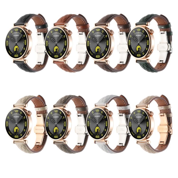 18mm Diamond Pattern Butterfly Buckle Genuine Leather Watch Band(Black) by bashfashion