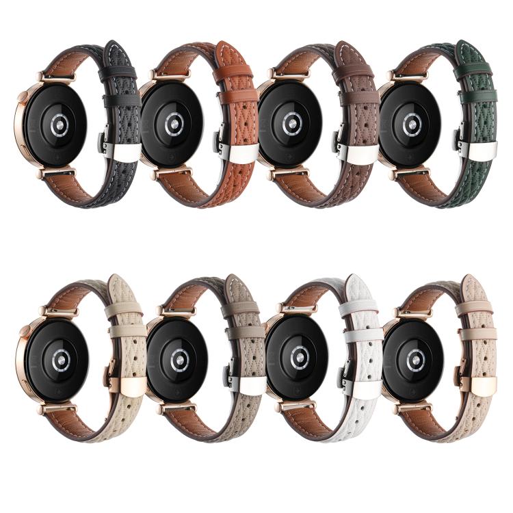 18mm Diamond Pattern Butterfly Buckle Genuine Leather Watch Band(Brown) by bashfashion