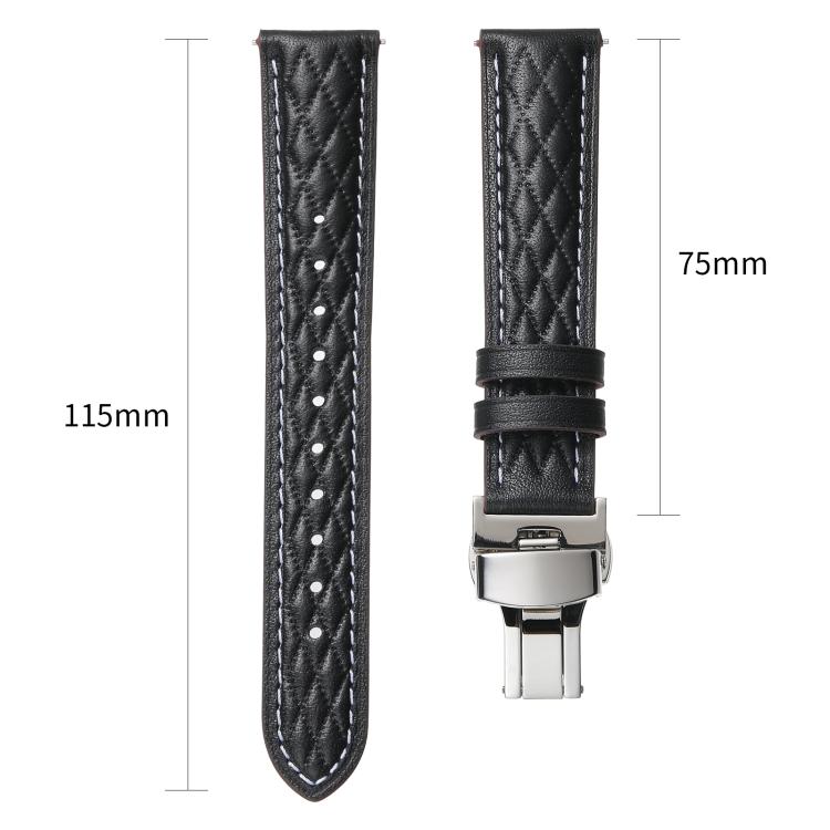 18mm Diamond Pattern Butterfly Buckle Genuine Leather Watch Band(Coffee) by bashfashion