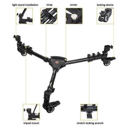 YUNTENG 900L DV Camera Photography Tripod Base Stand Universal Folding 3 Wheels Pulley by YUNTENG