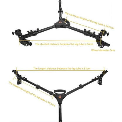 YUNTENG 900L DV Camera Photography Tripod Base Stand Universal Folding 3 Wheels Pulley by YUNTENG