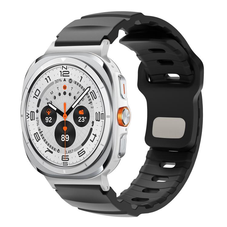 For Samsung Galaxy Watch Ultra 47mm / Ultra 2025 Silver Connector Reverse Buckle Fluororubber Watch Band(Black) by bashfashion
