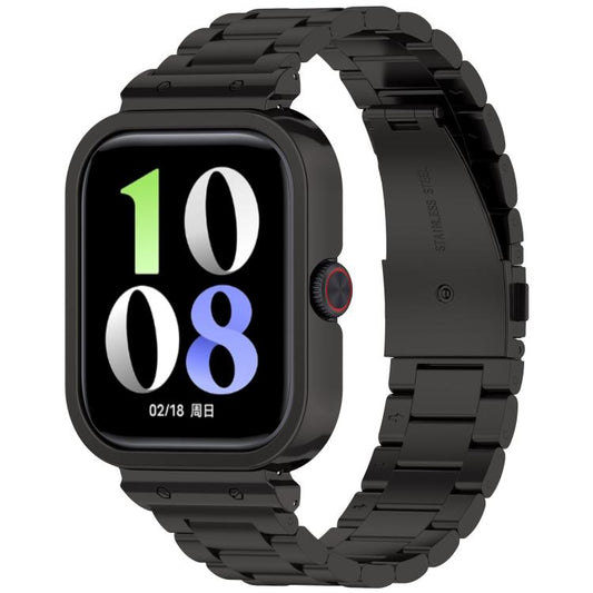 For vivo iQOO Watch GT Watch Frame Integrated Three Beads Stainless Steel Watch Band(Black) by bashfashion