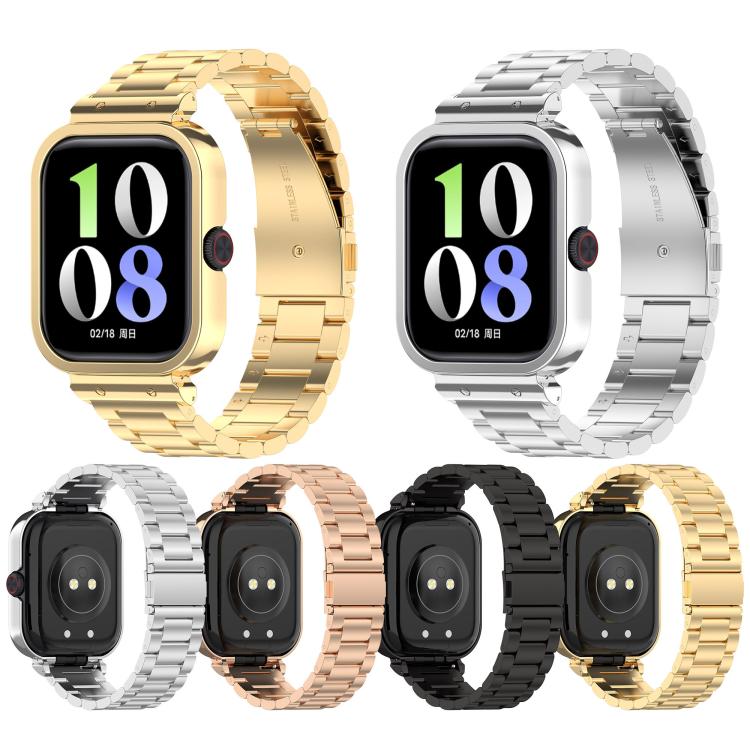 For vivo iQOO Watch GT Watch Frame Integrated Three Beads Stainless Steel Watch Band(Gold) by bashfashion