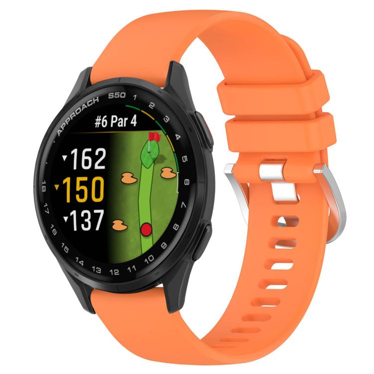 For Garmin Approach S50 20mm Liquid Glossy Silver Buckle Silicone Watch Band(Orange) by bashfashion