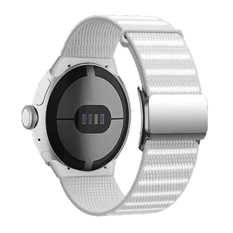 For Google Pixel Watch 1 / 2 / 3 41mm Magnetic Buckle Reflective Nylon Watch Band(White) by bashfashion