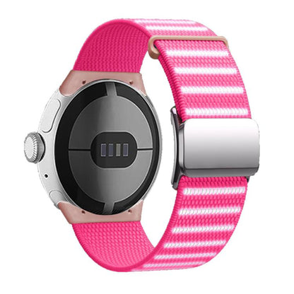 For Google Pixel Watch 1 / 2 / 3 41mm Magnetic Buckle Reflective Nylon Watch Band(Pink) by bashfashion